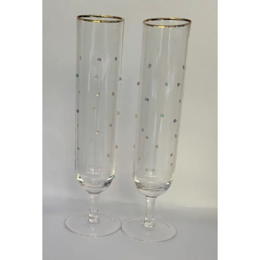 Rare Anthropologie Confetti Glass Champagne Fluids / Set of 2